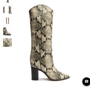 SCHUTZ Cream and Black Heeled Boots with Snakeskin Print